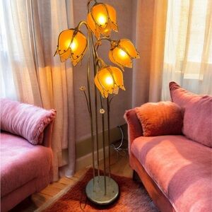 Pink Vintage Hollywood Regency Tulip Waterfall Floor Lamp 53" T Lotus Lamp 80's